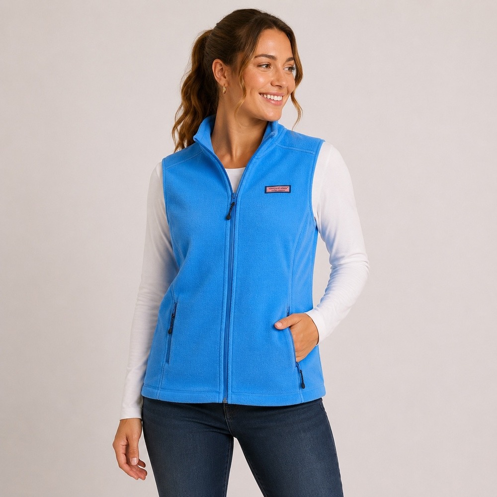 Vineyard Vines Womens XXS Harbor Blue Fleece Full Zip Vest Marthas NWOT